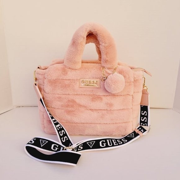 Guess | Bags | Guess Faux Fur Logo Tote In Blush Pink | Poshmark